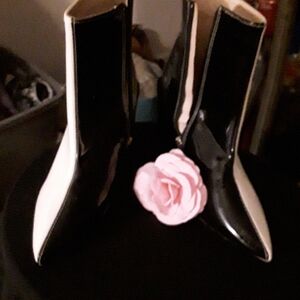 Chic Black and White Patent Leather Boots day nine boots almost new one mark